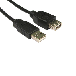 0.25m USB2.0 Type A (M) to Type A (F) Extension Cable - Black